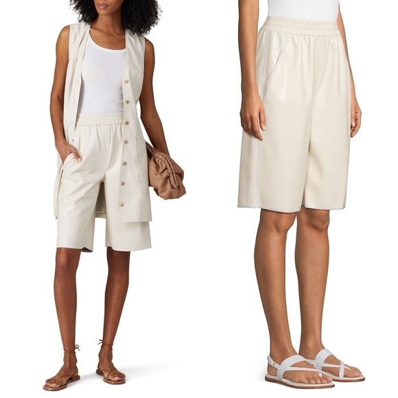 NANUSHKA Ivory Faux Leather High Rise Elastic Waist Knee Length Bermuda Short XS - Picture 9 of 16
